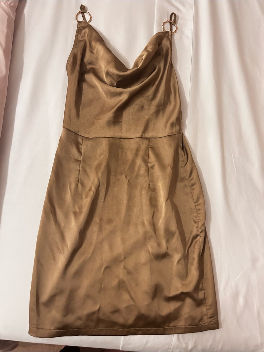 PrettyLittleThing Bronze Satin Slip Dress